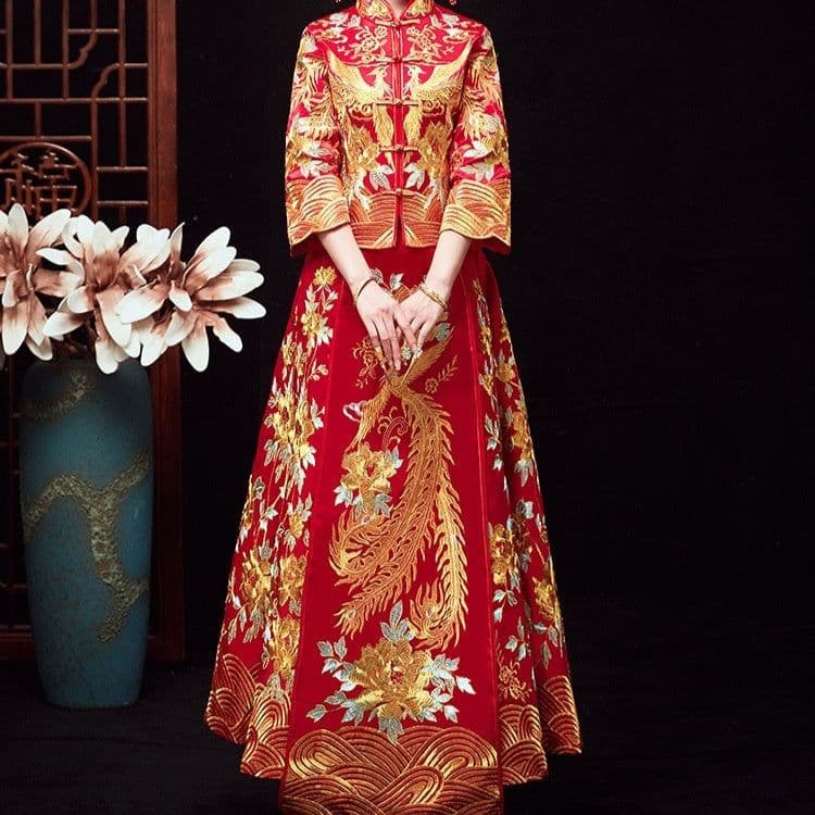 image-Chinese Dragon And Phoenix Gown A Chaplet And Official Robes Xiuhe Dress