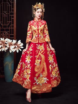image-Chinese Dragon And Phoenix Gown A Chaplet And Official Robes Xiuhe Dress