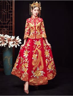 image-Chinese Dragon And Phoenix Gown A Chaplet And Official Robes Xiuhe Dress