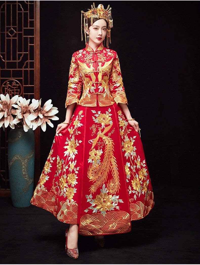 image-Chinese Dragon And Phoenix Gown A Chaplet And Official Robes Xiuhe Dress