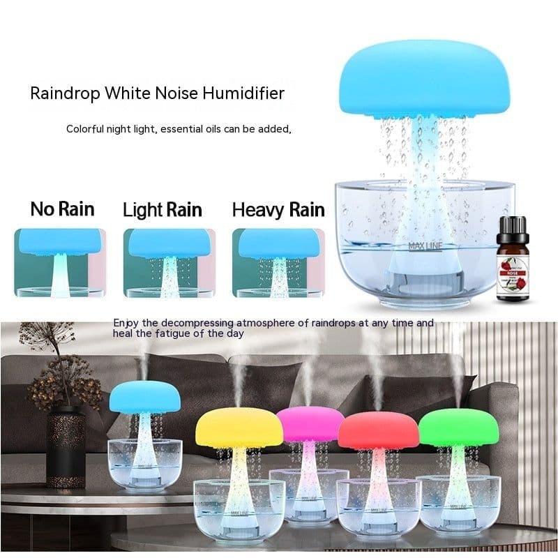 image-Jellyfish Raindrop Humidifier Ultrasonic Atomization Seven-color Ambience Light Cloud Rain Aroma Diffuser Home Decor