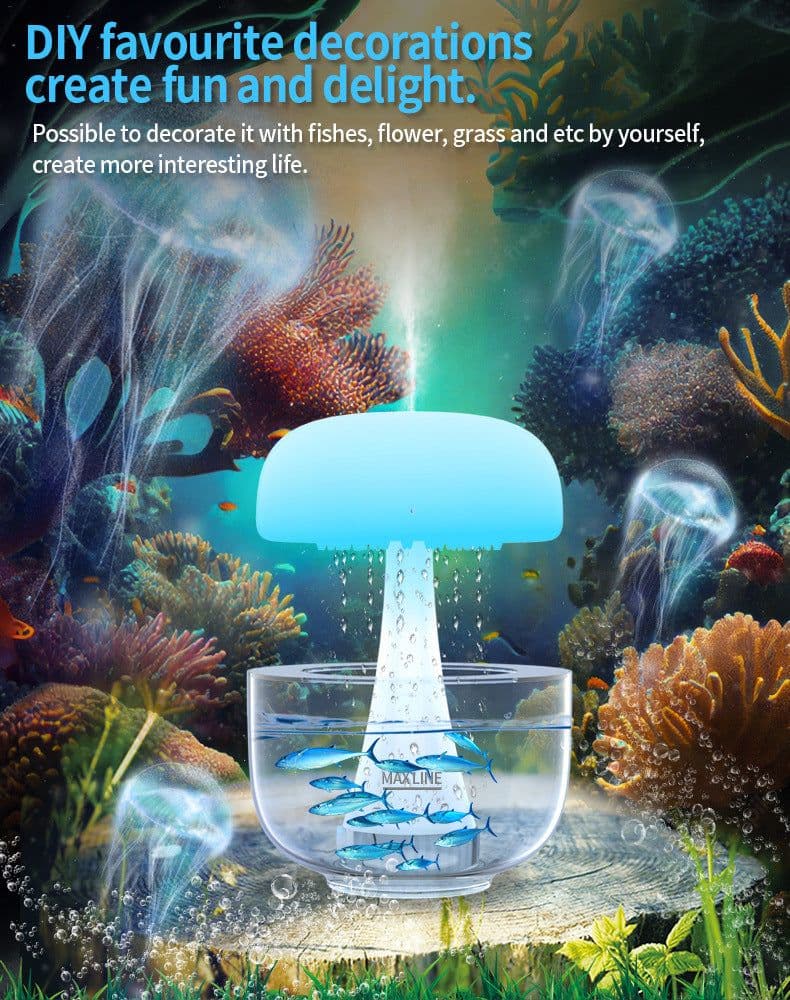 image-Jellyfish Raindrop Humidifier Ultrasonic Atomization Seven-color Ambience Light Cloud Rain Aroma Diffuser Home Decor