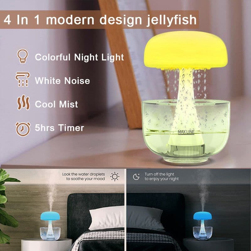 image-Jellyfish Raindrop Humidifier Ultrasonic Atomization Seven-color Ambience Light Cloud Rain Aroma Diffuser Home Decor