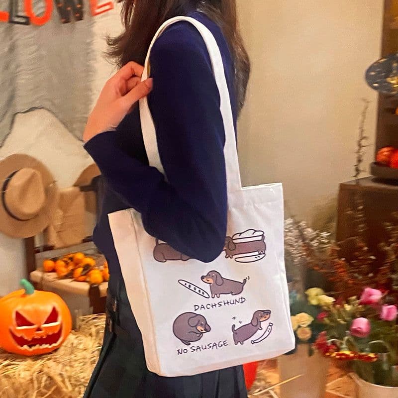 image-Women's Sausage Dog Canvas Bag One Shoulder Bag