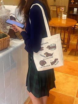 image-Women's Sausage Dog Canvas Bag One Shoulder Bag