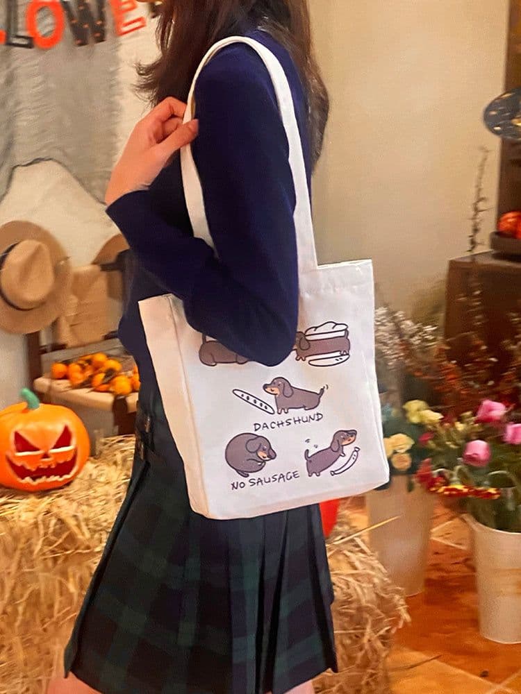image-Women's Sausage Dog Canvas Bag One Shoulder Bag