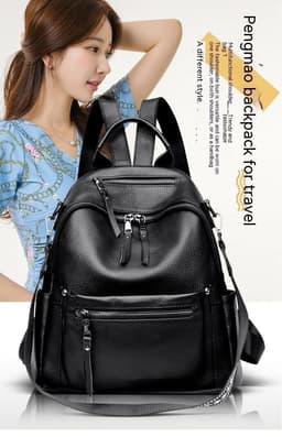 image-Top Layer Cowhide Backpack Girl Travel Large Capacity Schoolbag College Style Fashion All-matching