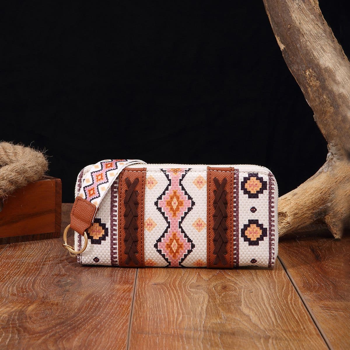 image-Vintage Cotton And Linen Printed Bohemian Style Lady Hand-carrying Wallet Card Holder
