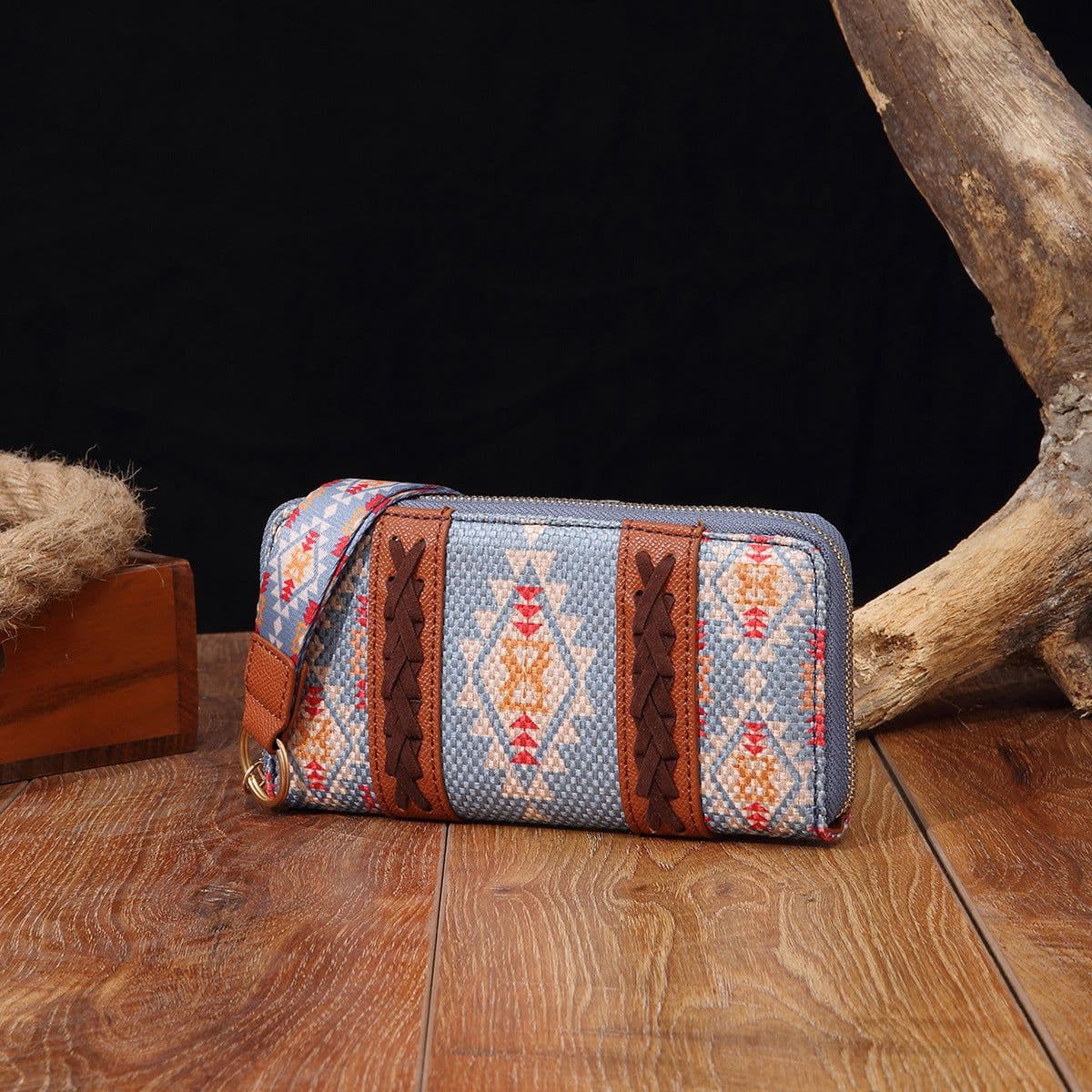 image-Vintage Cotton And Linen Printed Bohemian Style Lady Hand-carrying Wallet Card Holder