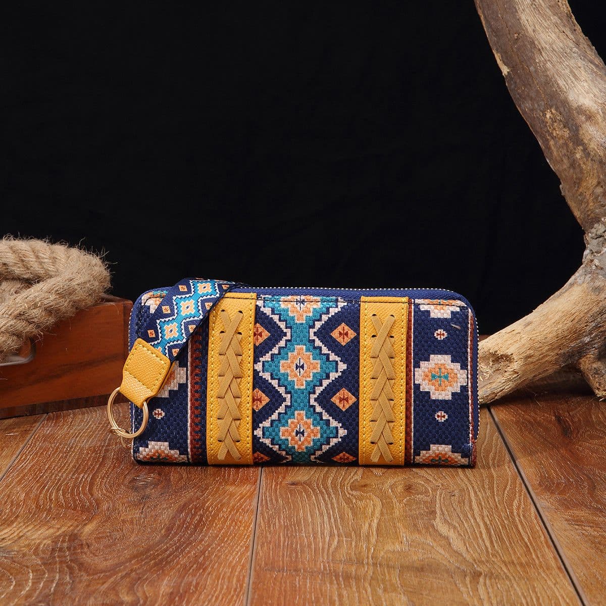 image-Vintage Cotton And Linen Printed Bohemian Style Lady Hand-carrying Wallet Card Holder