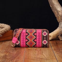image-Vintage Cotton And Linen Printed Bohemian Style Lady Hand-carrying Wallet Card Holder