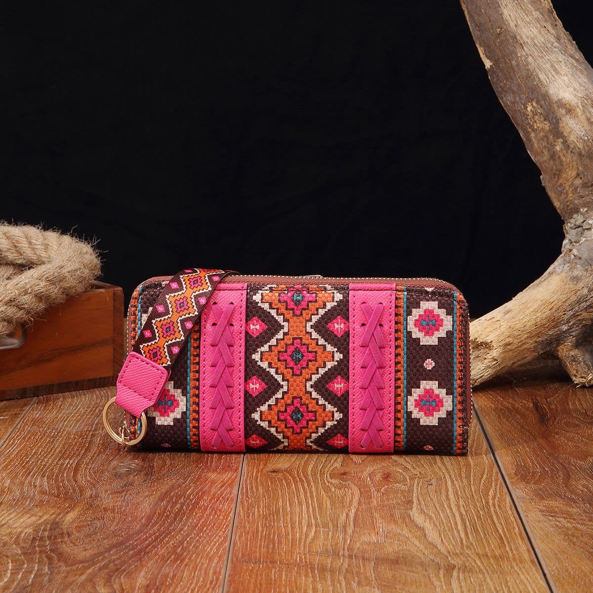 image-Vintage Cotton And Linen Printed Bohemian Style Lady Hand-carrying Wallet Card Holder