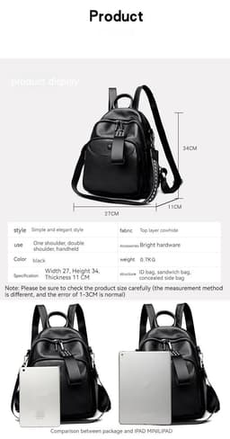 image-Korean Style Fashionable Large Capacity Preppy Style First Layer Cowhide Travel Backpack