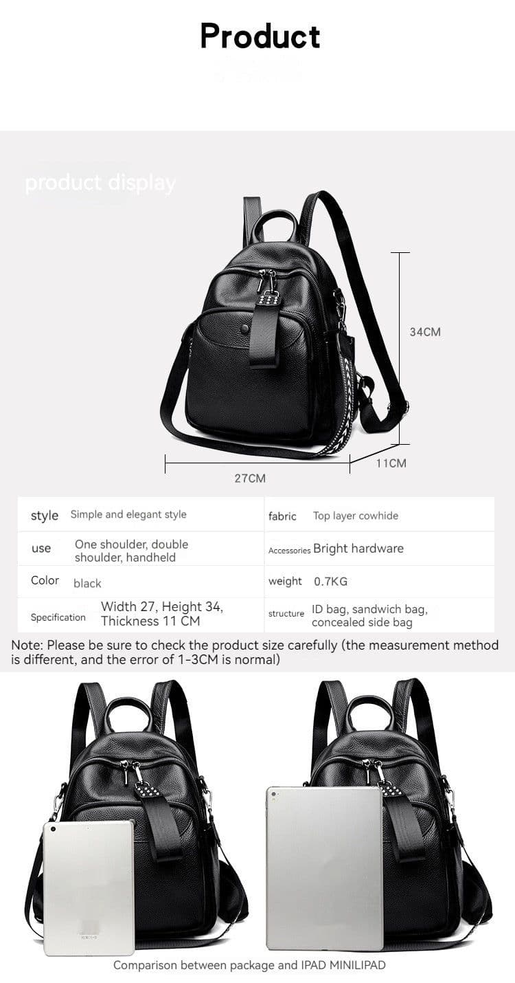 image-Korean Style Fashionable Large Capacity Preppy Style First Layer Cowhide Travel Backpack
