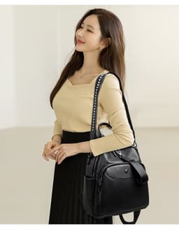 image-Korean Style Fashionable Large Capacity Preppy Style First Layer Cowhide Travel Backpack