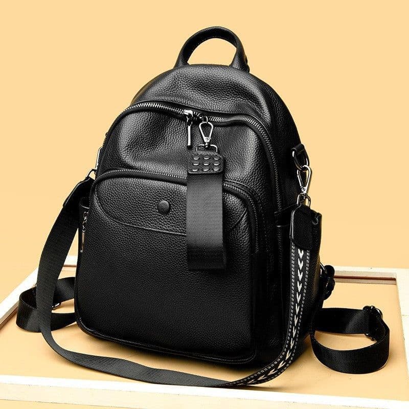 image-Korean Style Fashionable Large Capacity Preppy Style First Layer Cowhide Travel Backpack