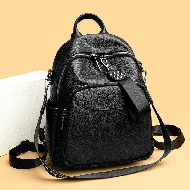 image-Korean Style Fashionable Large Capacity Preppy Style First Layer Cowhide Travel Backpack