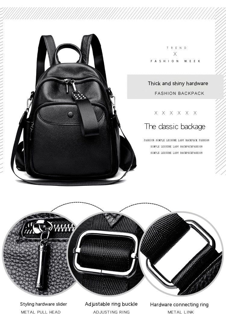 image-Korean Style Fashionable Large Capacity Preppy Style First Layer Cowhide Travel Backpack