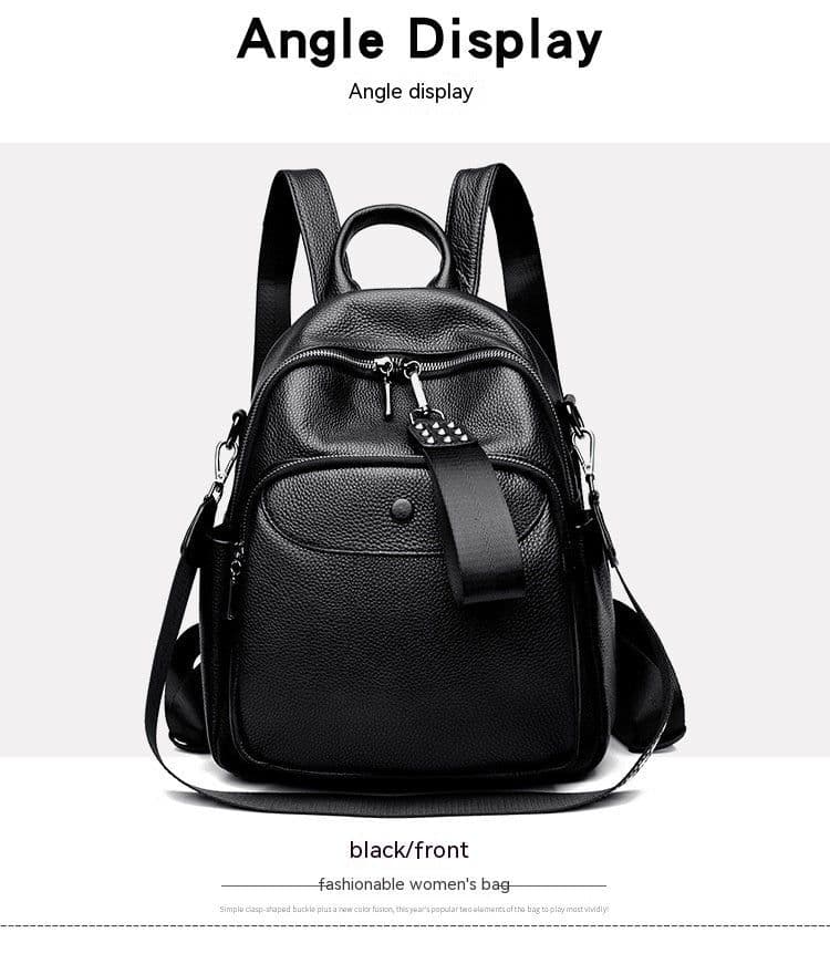 image-Korean Style Fashionable Large Capacity Preppy Style First Layer Cowhide Travel Backpack