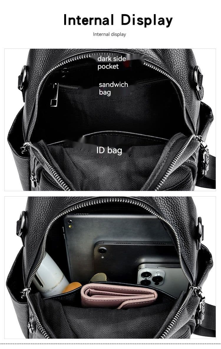image-Korean Style Fashionable Large Capacity Preppy Style First Layer Cowhide Travel Backpack