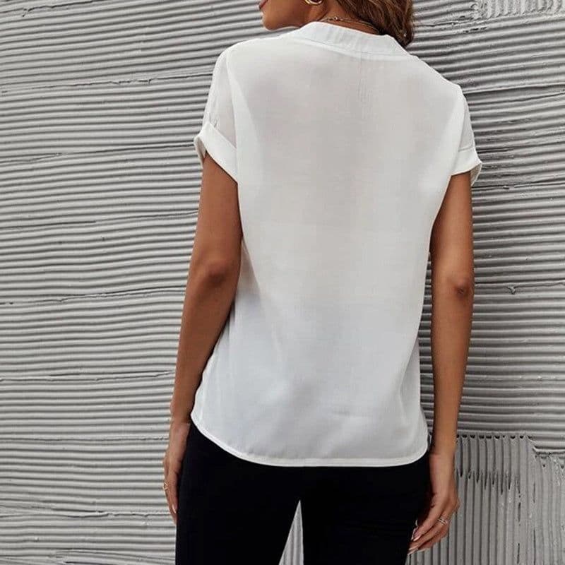 image-Women's Short-sleeved V-neck Shirt Summer Casual Solid Color Shirt Fashion Womens Clothing