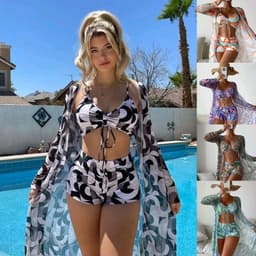 image-3pcs Pring Bikini With Long Sleeve Cardigan Fashion Summer Beach Swimsuit Women