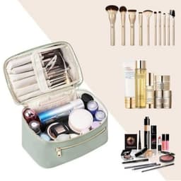 image-Women's Leather PU Cosmetic Bag Portable Large Capacity Multifunctional Waterproof