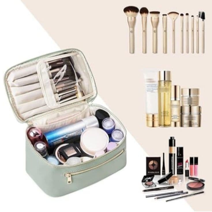 image-Women's Leather PU Cosmetic Bag Portable Large Capacity Multifunctional Waterproof