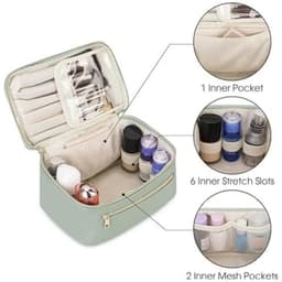 image-Women's Leather PU Cosmetic Bag Portable Large Capacity Multifunctional Waterproof