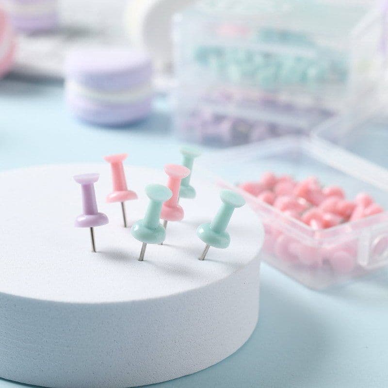image-Macaron Color Boxed Push Pin Simple Creative Large Small Size Plastic Pushpin Office Supplies