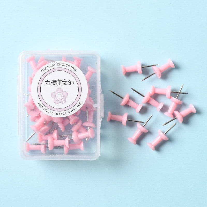 image-Macaron Color Boxed Push Pin Simple Creative Large Small Size Plastic Pushpin Office Supplies