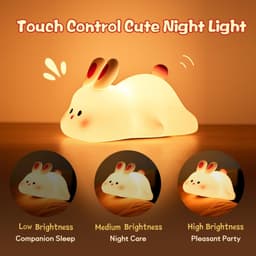 image-Cute LED Night Light Touch Sensor Cartoon Kid's Nightlights Big Face Rabbit Silicone Night Light Christmas Gift Bedside Lamp Home Decor