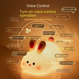 image-Cute LED Night Light Touch Sensor Cartoon Kid's Nightlights Big Face Rabbit Silicone Night Light Christmas Gift Bedside Lamp Home Decor
