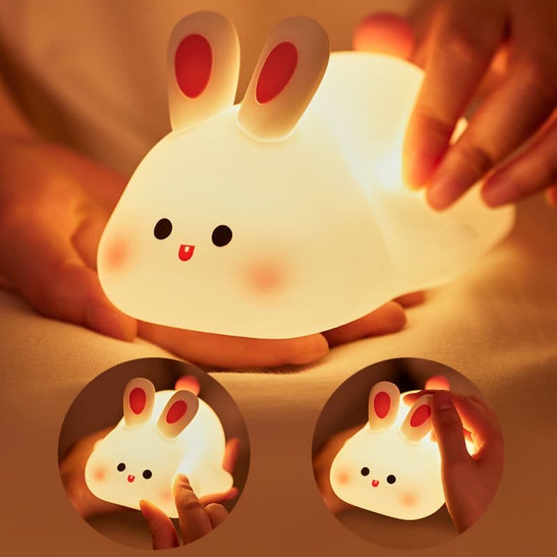 image-Cute LED Night Light Touch Sensor Cartoon Kid's Nightlights Big Face Rabbit Silicone Night Light Christmas Gift Bedside Lamp Home Decor