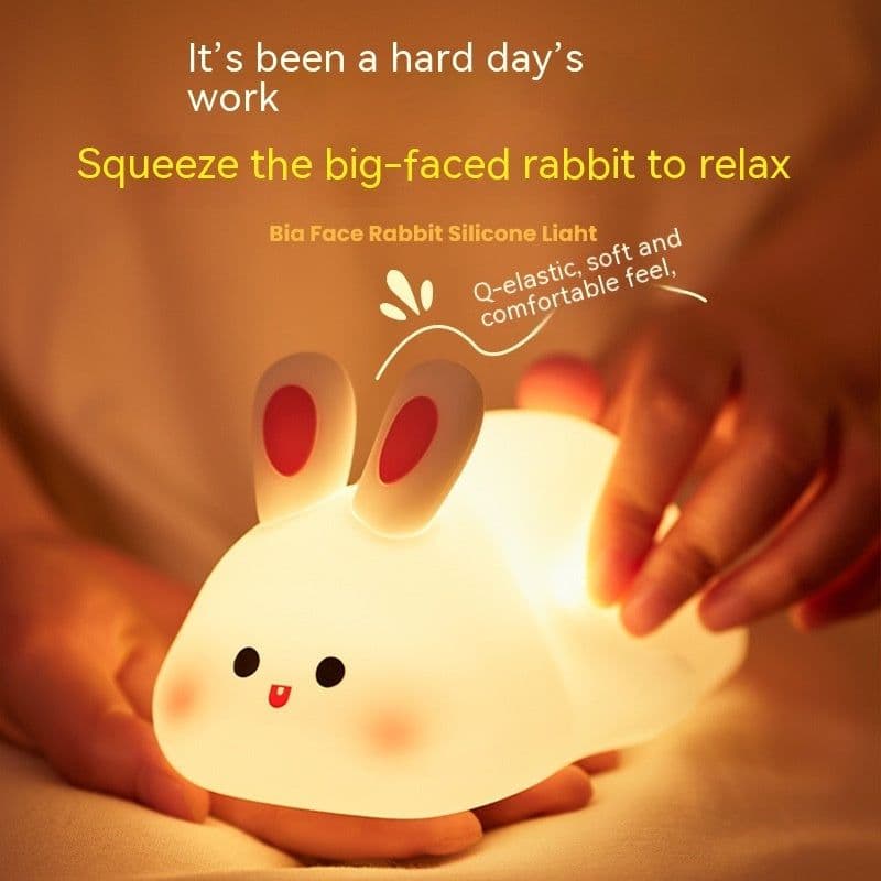 image-Cute LED Night Light Touch Sensor Cartoon Kid's Nightlights Big Face Rabbit Silicone Night Light Christmas Gift Bedside Lamp Home Decor