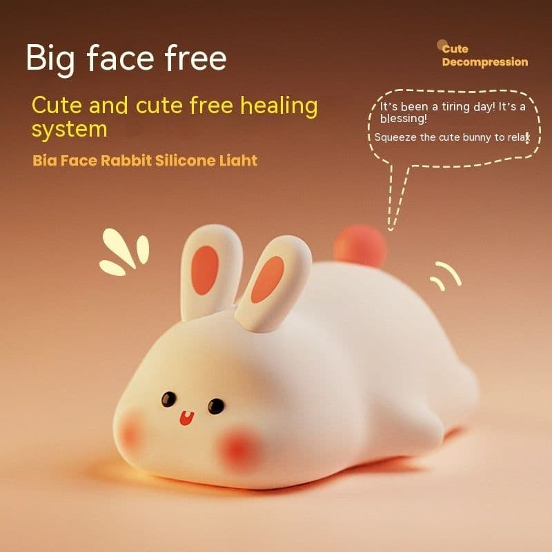 image-Cute LED Night Light Touch Sensor Cartoon Kid's Nightlights Big Face Rabbit Silicone Night Light Christmas Gift Bedside Lamp Home Decor