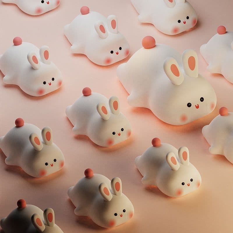 image-Cute LED Night Light Touch Sensor Cartoon Kid's Nightlights Big Face Rabbit Silicone Night Light Christmas Gift Bedside Lamp Home Decor