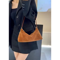 image-Niche Suede Underarm Baguette Retro Matte Top-grain Leather Shoulder Bag Handbag
