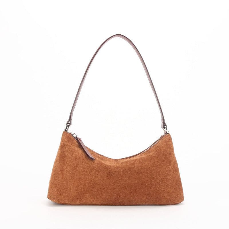 image-Niche Suede Underarm Baguette Retro Matte Top-grain Leather Shoulder Bag Handbag