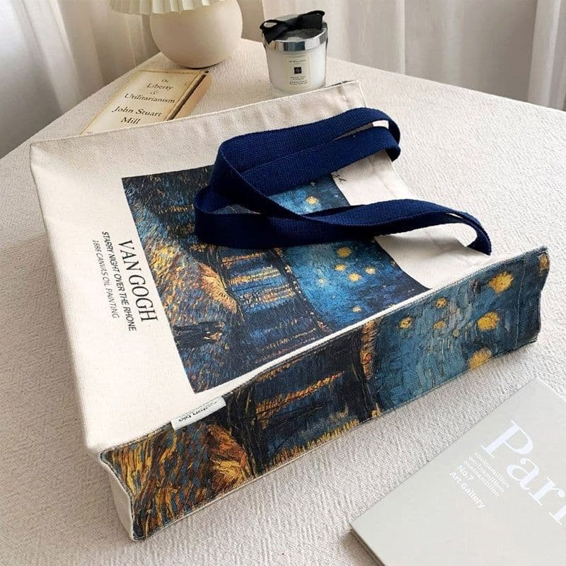 image-Van Gogh Museum Starry Sky On The Rhona River Zip Canvas Bag