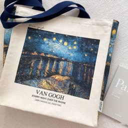 image-Van Gogh Museum Starry Sky On The Rhona River Zip Canvas Bag