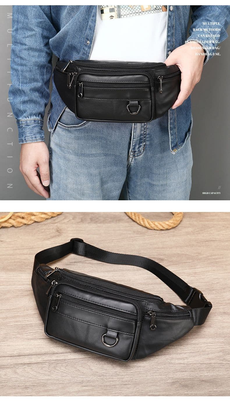 image-Leather Phone Belt Men's Multifunctional Chest Bag Crossbody