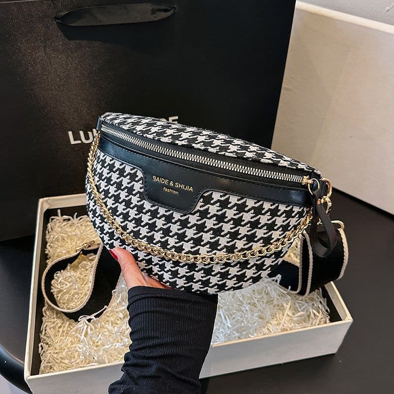 image-Women's Fashion Houndstooth Chest Bag Shoulder Bag