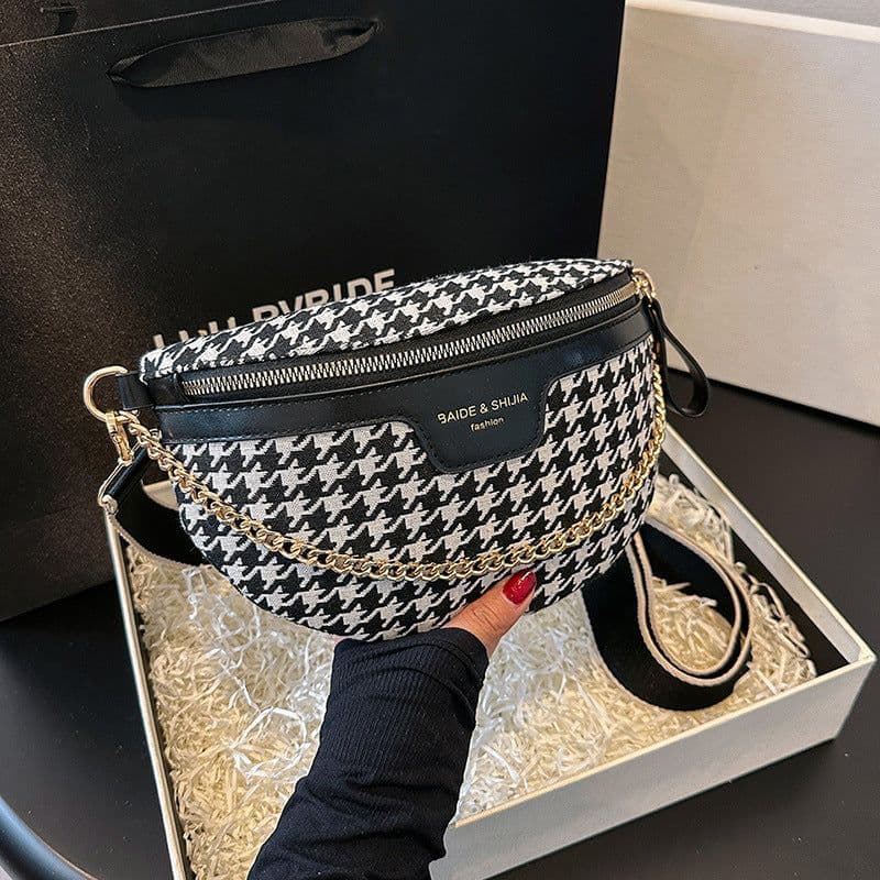 image-Women's Fashion Houndstooth Chest Bag Shoulder Bag
