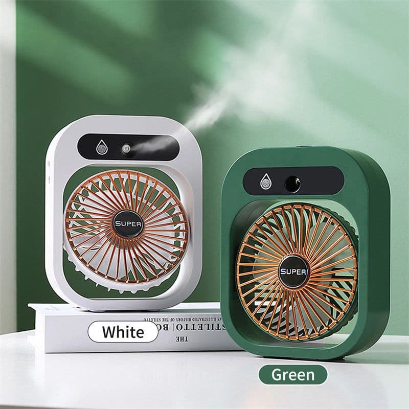 image-Air Conditioning Fan Desk Misting Fan Air Cooler Cooling USB Rechargeable Humidifier Portable Spray Fan With 3 Wind Speeds For Home