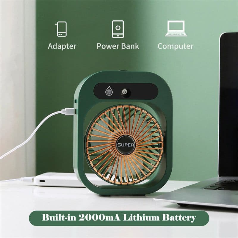 image-Air Conditioning Fan Desk Misting Fan Air Cooler Cooling USB Rechargeable Humidifier Portable Spray Fan With 3 Wind Speeds For Home