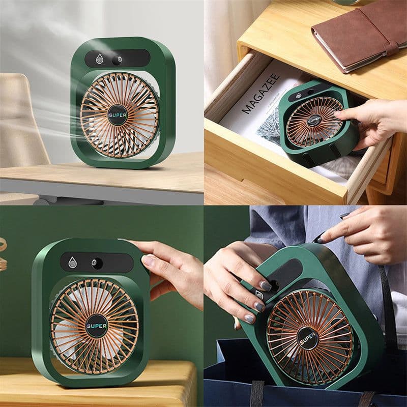 image-Air Conditioning Fan Desk Misting Fan Air Cooler Cooling USB Rechargeable Humidifier Portable Spray Fan With 3 Wind Speeds For Home