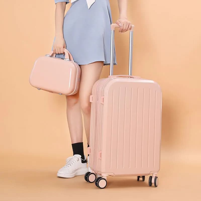 image-Luggage Female Student Trolley Case Travel Password Suitcase Male Candy Color Leather Case Suitcase Set