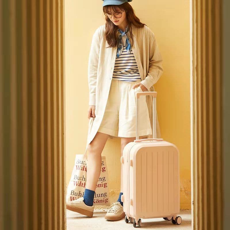 image-Luggage Female Student Trolley Case Travel Password Suitcase Male Candy Color Leather Case Suitcase Set