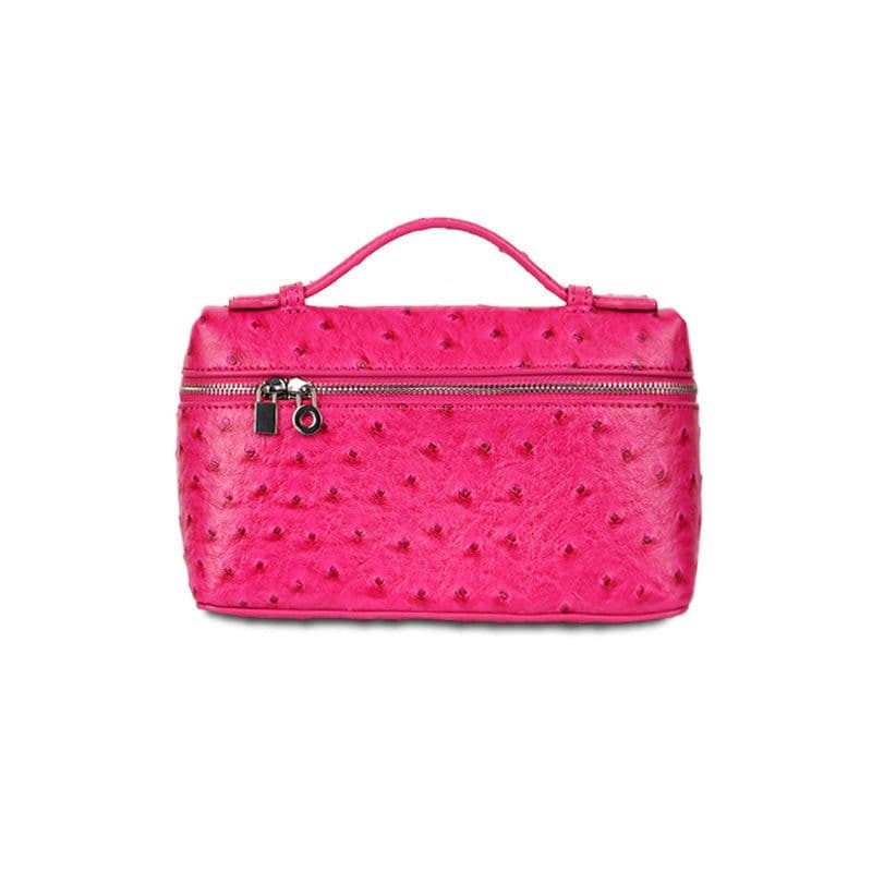 image-Mini Bag Lychee Pattern Handbag Ostrich Grain Small Square Bag Zipper Lunch Box Bag